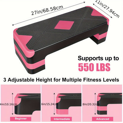 Adjustable Aerobic Step Platform – 3 Height Settings (4"/6"/8"), Non-Slip Workout Stepper for Home Gym Cardio Training, Step Aerobics Exercise Board (6 Colors)