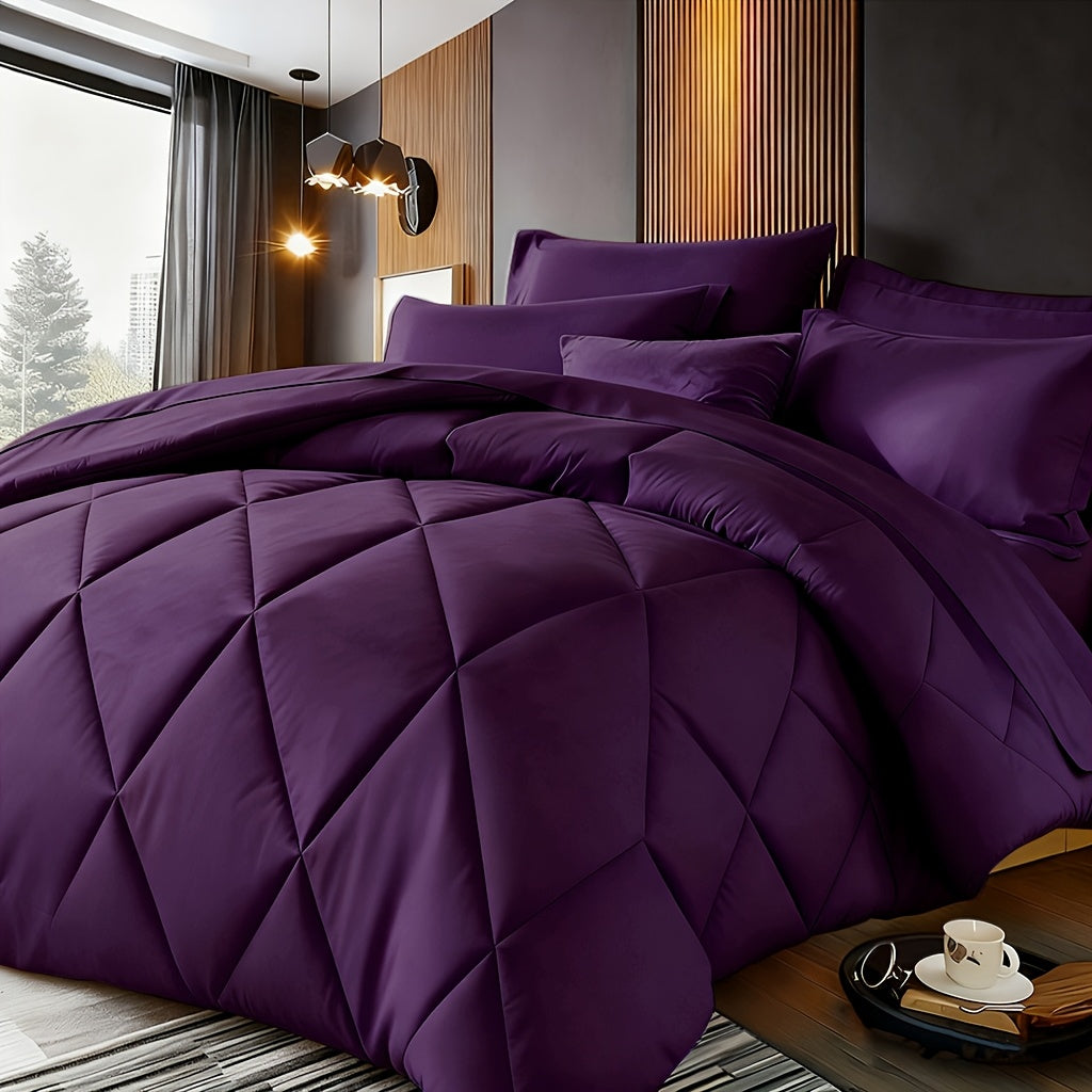 Quilted Comforter Set Twin Queen King Size – Soft Diamond Pattern Quilt with Pillowcases Ultra-Fine Fiber Fill Lightweight Breathable All-Season Bedding 2/3 Piece Multiple Colors