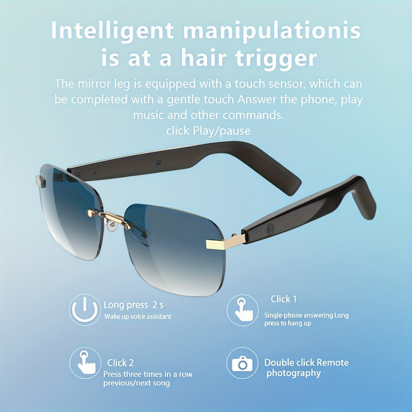 Bluetooth Smart Glasses with Touch Controls & Open Ear Audio – Integrated Microphone, Hands-Free Calls & Music, Polarized Lens, Ideal for Outdoor Sports, Driving & Everyday Wear