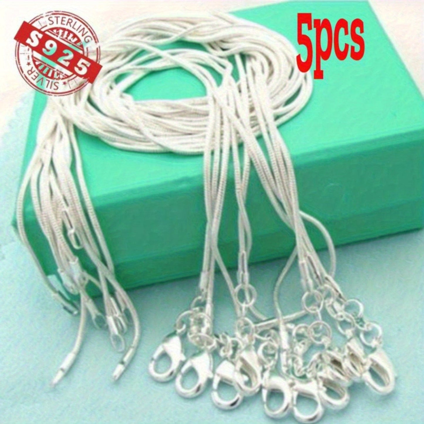 925 Sterling Silver Snake Chain Necklace Set – Hip Hop Korean Style Non-Plated Solid Serpentine Chain for Women & Men, Party Music Festival Minimalist Jewelry, 18"-30" Available, 5pcs Set