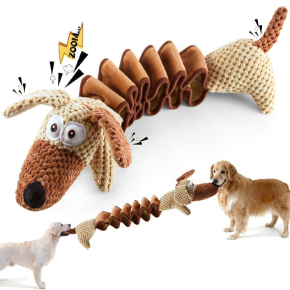 Large Squeaky Crinkle Dog Toy – Extendable 15.7" to 19.7" Plush Pull & Tug Bite Toy with Crinkled Paper Filling for Small Medium Large Dogs, Interactive Fetch & Chew Toy, No Battery Needed
