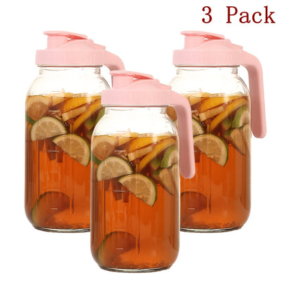 64oz Mason Jar with Handle & Lid – BPA-Free High Borosilicate Glass Beverage Carafe, Leak-Proof, 2/3 Pack, for Sports Outdoor Juice Water Kombucha, Holiday Gift