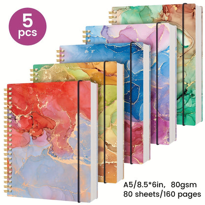 5-Pack Marble Hardcover Spiral Notebook A5 – 400 Sheets No-Bleed Thick Paper Journal Set for Work, School & Journaling, Back-to-School Supplies, Teacher Appreciation Gift