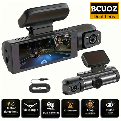 Dash Cam Front & Interior 1080P Front 720P Cabin IR Night Vision Loop Recording Wide Angle Car DVR Camera with 3.16" IPS Screen – Optional 32GB SD Card for Cars Rideshare Uber Lyft