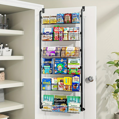 Over the Door Pantry Organizer 6 or 8 Shelf - Heavy-Duty Metal Hanging Storage Rack for Kitchen, Bathroom & Laundry Room, Space-Saving Spice & Food Organizer, Black or White