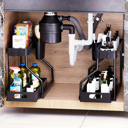 2Pcs Under Sink Organizer with Pull-Out Sliding Shelves – Durable Cabinet Storage Rack for Bathroom & Kitchen, Space-Saving Vertical Under-Sink Organization, Available in Black & White