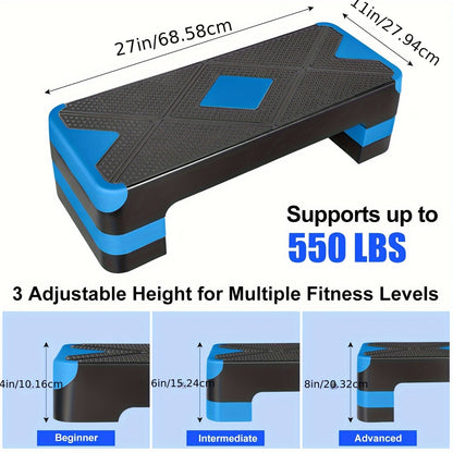 Adjustable Aerobic Step Platform – 3 Height Settings (4"/6"/8"), Non-Slip Workout Stepper for Home Gym Cardio Training, Step Aerobics Exercise Board (6 Colors)