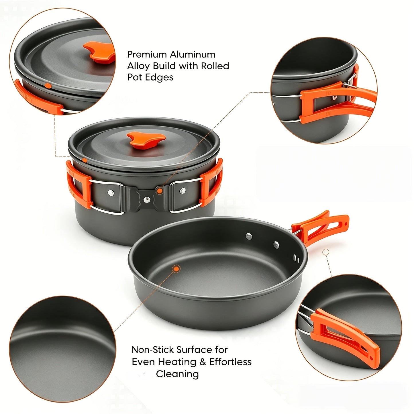 Camping Cookware Mess Kit 8/9/14/15 Piece, Portable Non-Stick Aluminum Alloy Camp Cook Set with Kettle Pot Frying Pan Plates Utensils, Lightweight Backpacking Outdoor Cooking Gear for Hiking & Travel