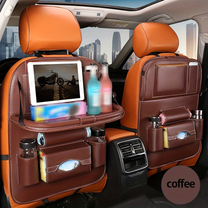 Car Back Seat Organizer with Foldable Table Kick Mats – All-in-One Vehicle Storage with Laptop Station, Cup & Umbrella Holders, Tissue Box, Eating Tray for Family Road Trips, 6 Colors
