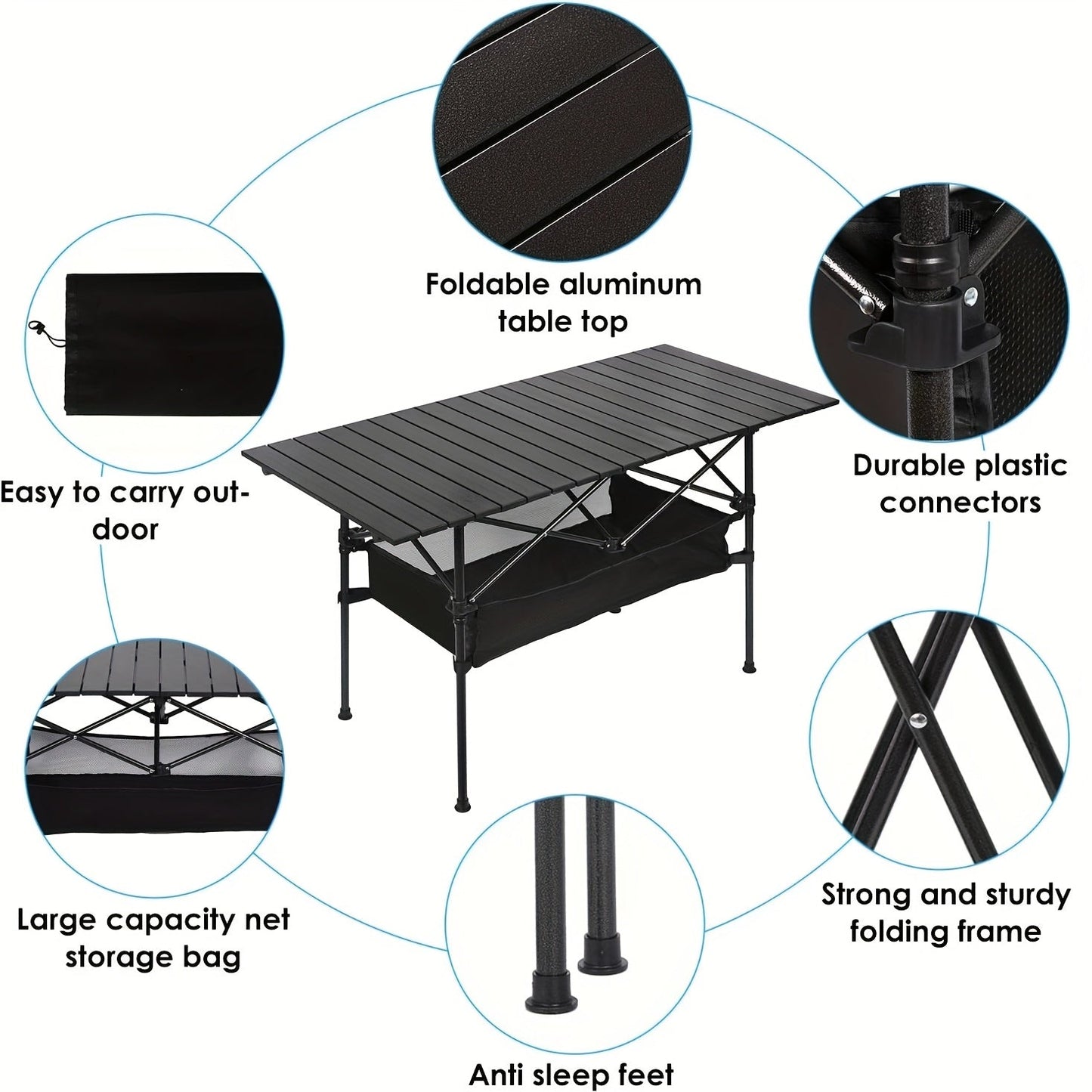 Folding Camping Table with Carry Bag – Lightweight Portable Outdoor Table 3 Sizes for Camping, Beach, Picnic, BBQ, Backyard, Boat & Travel, Easy Setup & Storage