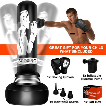 Freestanding Punching Bag 70" with Boxing Gloves & Electric Air Pump | Inflatable Heavy Bag for Adults Men Women Teens | Home Gym MMA Muay Thai Kickboxing Fitness Training | Black