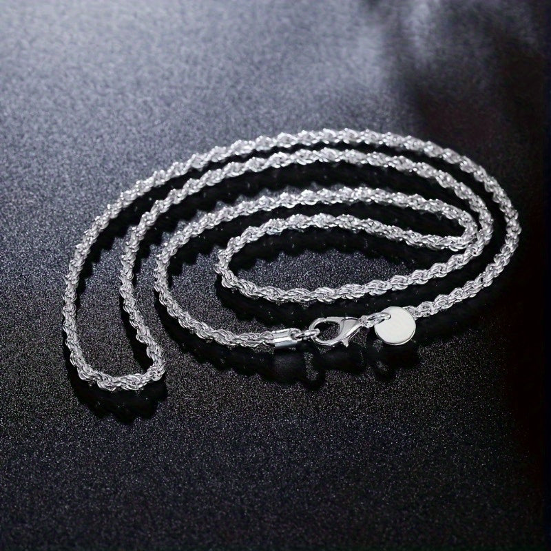 925 Silver Twisted Rope Chain Necklace for Women – Hip-Hop Chunky Textured Design, 16 to 30 Inches, Elegant Daily Wear Jewelry for Music Festivals Vacation Outfits Valentine's Day Christmas Gift