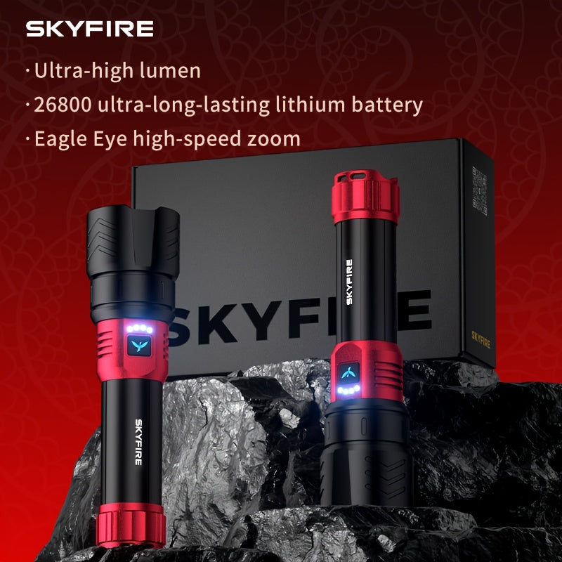 SKYFIRE 5000 Lumen LED Flashlight Rechargeable with Ignition Lens, Adjustable Focus & 4 Modes – Super Bright High Lumen Tactical Flashlight for Camping, Outdoor, Farm & Emergency Family Use