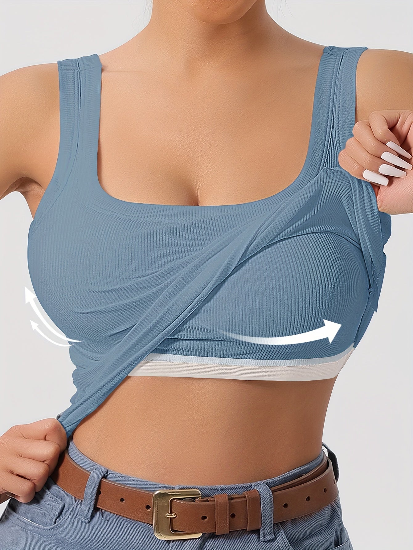 Women's Scoop Neck Tank Top Removable Chest Padding Slim Fit Casual Summer Sleeveless Top 8 Colors XS-XL Built-In Bra