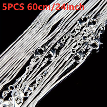 5-Piece 925 Silver Plated Snake Chain Necklace Set – 1mm Solid Bead Chain for Women & Men, Multiple Lengths 18-30 Inch, Layering Necklace Gift Set with Gift Bag