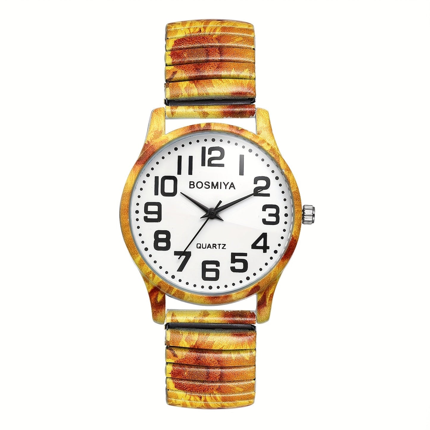 Bohemian Quartz Watch Unisex Printed Stretch Band Wristwatch – Starry Sky Sunflower Tree of Life Boho Designs, Large Arabic Numeral Dial, Nature-Inspired Gift for Women & Men Valentine Birthday