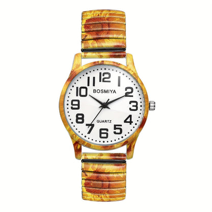 Bohemian Quartz Watch Unisex Printed Stretch Band Wristwatch – Starry Sky Sunflower Tree of Life Boho Designs, Large Arabic Numeral Dial, Nature-Inspired Gift for Women & Men Valentine Birthday