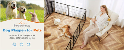 Dog Playpen 8 or 16 Panel DIY Metal Kennel with Door for Large Medium Small Dogs – 24 32 40 Inch Indoor Outdoor Puppy Pen Easy to Assemble & Move