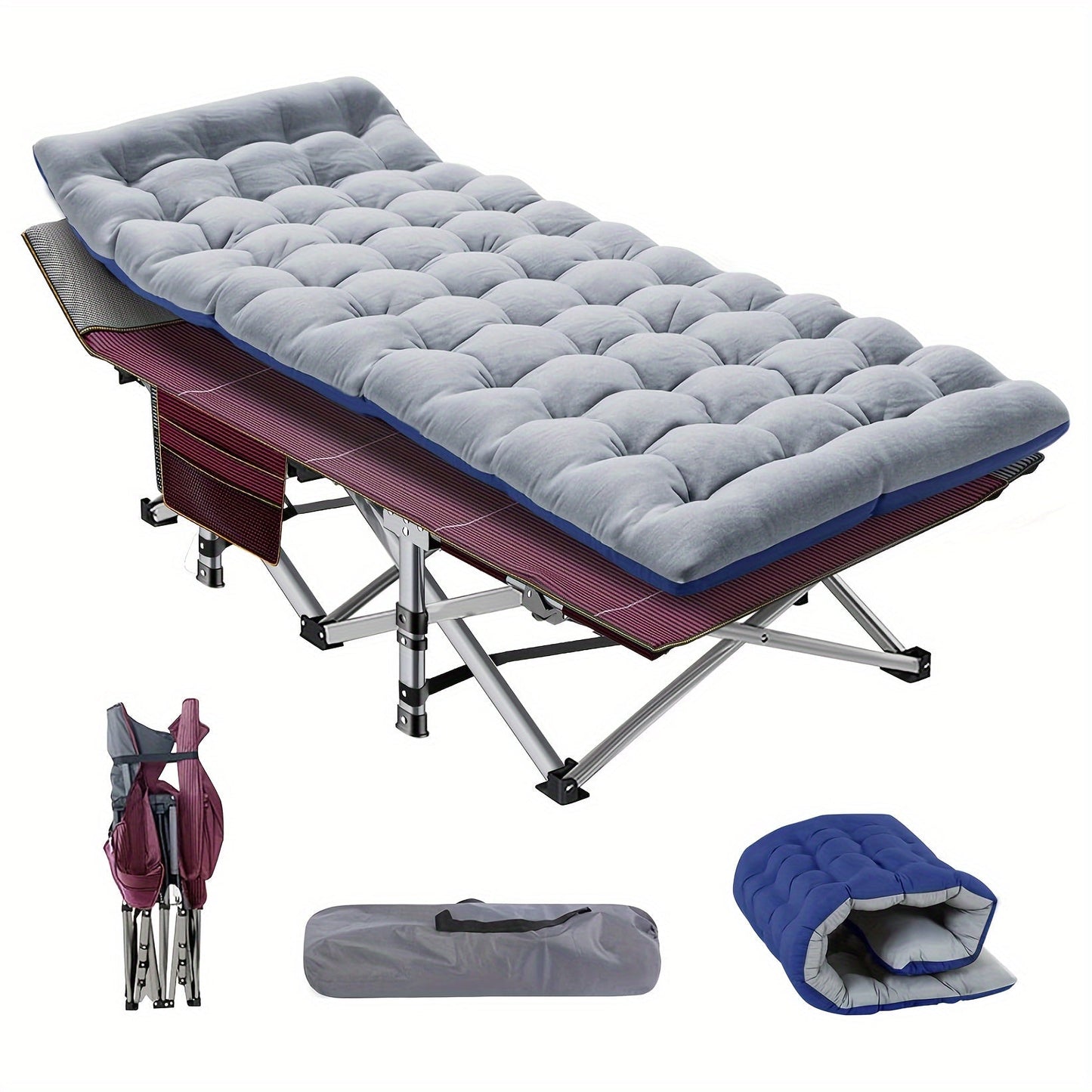 75" Heavy Duty Folding Camping Cot - Portable Folding Guest Bed with Carry Bag & Optional Mattress, Extra Long Sleeping Cot for Adults, Camping, Hiking, Hunting, Home Guest Room, Emergency Use