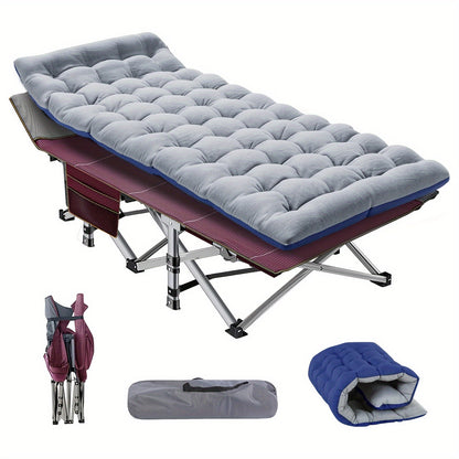 75" Heavy Duty Folding Camping Cot - Portable Folding Guest Bed with Carry Bag & Optional Mattress, Extra Long Sleeping Cot for Adults, Camping, Hiking, Hunting, Home Guest Room, Emergency Use