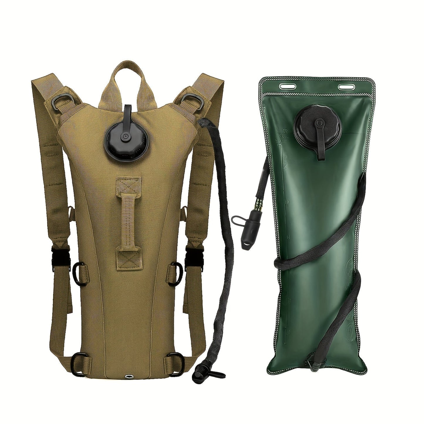 Hydration Backpack with 3L Water Bladder – Nylon Hiking Pack with Included Water Bag for Camping, Trail Running & Outdoor Adventures, Available in Khaki, Green, Camo & Camo Gray