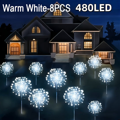 Solar Fireworks Lights Outdoor 240-640 LED Starburst Garden Stake Lights 8 Modes Waterproof Dusk to Dawn Auto On/Off – 4 Pack & 8 Pack for Christmas Yard Patio Wedding Lawn Decor Warm White Cool White Multicolor