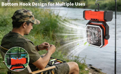 20000mAh Portable Camping Fan with Remote Control, LED Lights, 4 Speeds & 360° Rotation – Rechargeable Battery Operated Oscillating Tent Fan for Outdoor Camping, RV & Travel