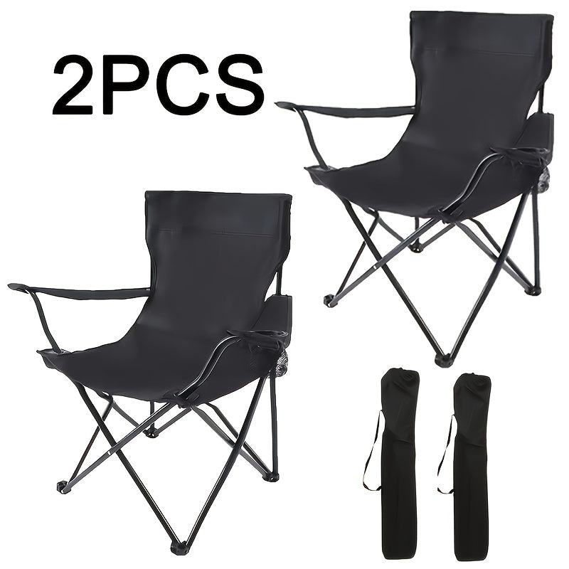 Foldable Camping Chairs 2 Pack – Steel Frame Oxford Cloth Cup Holders Portable Storage Bags for Outdoor BBQ Courtyard Beach Picnic Holiday Gift