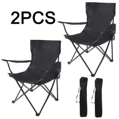 Foldable Camping Chairs 2 Pack – Steel Frame Oxford Cloth Cup Holders Portable Storage Bags for Outdoor BBQ Courtyard Beach Picnic Holiday Gift