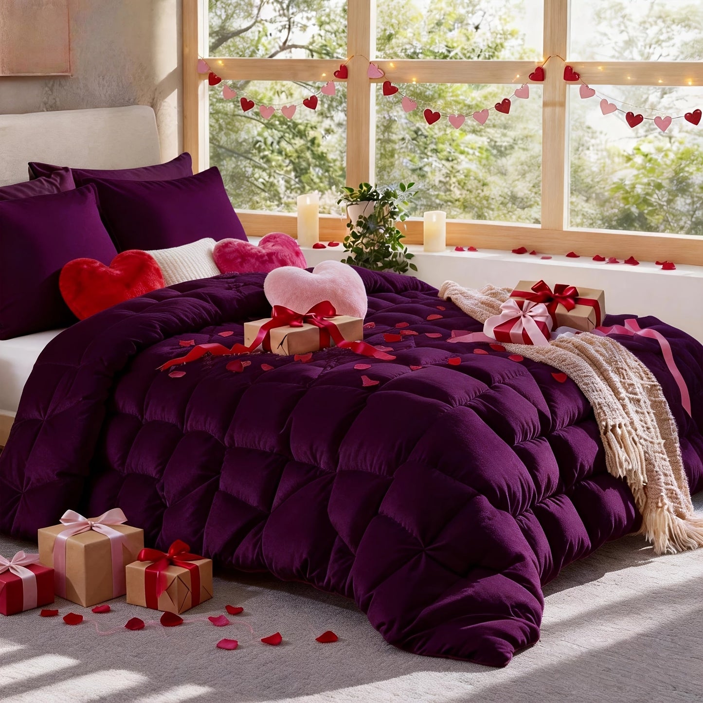 Comforter Set 7 Piece Queen King Full - Soft Microfiber Pintuck Pleated Bed in a Bag Complete Bedding Set with Comforter, Fitted Sheet, Flat Sheet & Pillowcases, All Season Home & Dorm Bedding