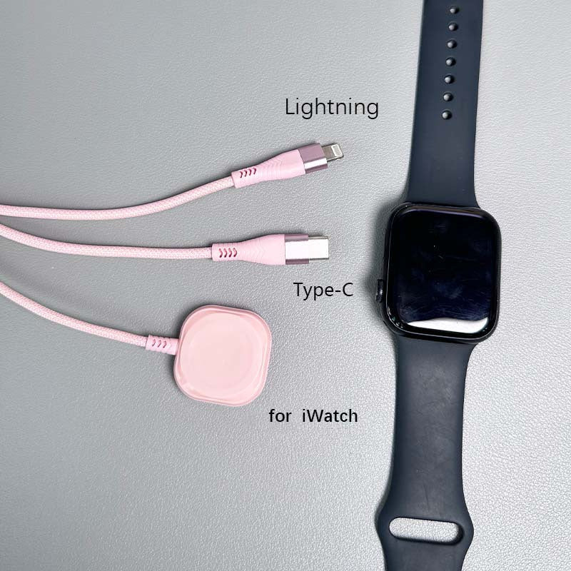 3 in 1 Charging Cable with iWatch Magnetic Charger – Nylon Braided USB-A to Lightning & Type-C Fast Charging Wire, 47 Inch, Compatible with iPhone, Apple Watch Series 1-10 & Android Phones
