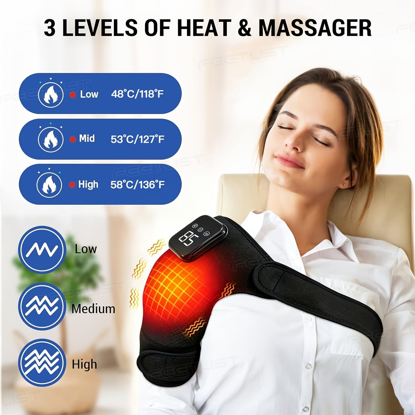 Cordless Shoulder Heating Massager with Vibration – 3 Heat & 3 Vibration Levels, LED Touch Screen, Electric Heating Pad for Shoulder, Elbow & Knee Pain Relief, Gift for Parents & Father’s Day