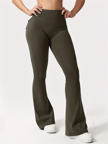 Women's High Waist Flare Pants 3-Pack – Butt Lifting Tummy Control Quick-Dry Cargo Style Leggings Tracksuit Casual Sports Full-Length Trousers Black Gray Green