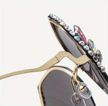 Women's Diamond-Accented Fashion Sunglasses with Case – Gradient UV Protection Lenses, 7 Colors – Stylish Eyewear for Daily Wear, Parties & Summer