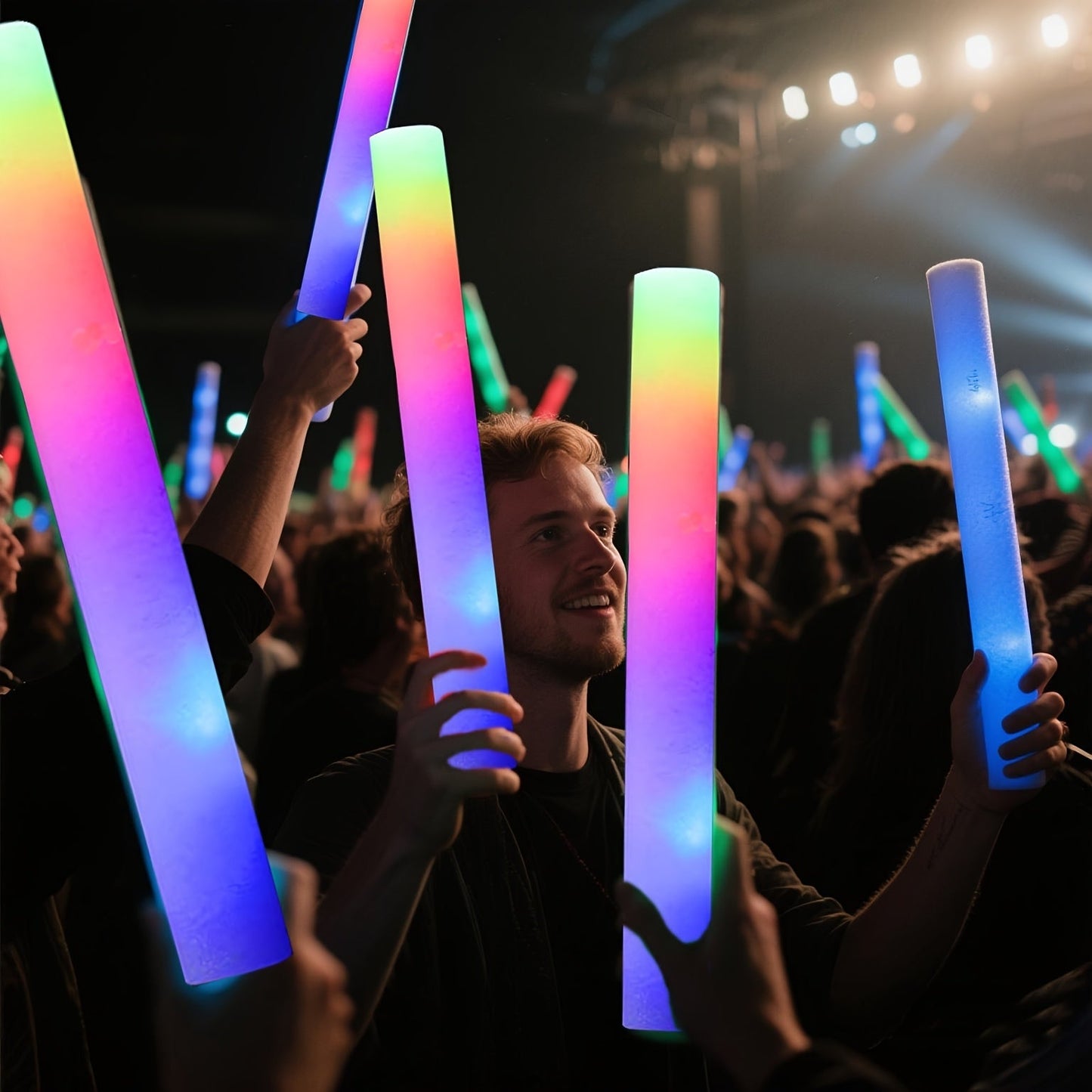 LED Foam Light Sticks Bulk Pack 28 48 or 100 Pieces – 3-Mode Color Changing Flashing Glow Sticks for Parties Weddings Concerts Birthdays Halloween Christmas Camping and Cheering Events