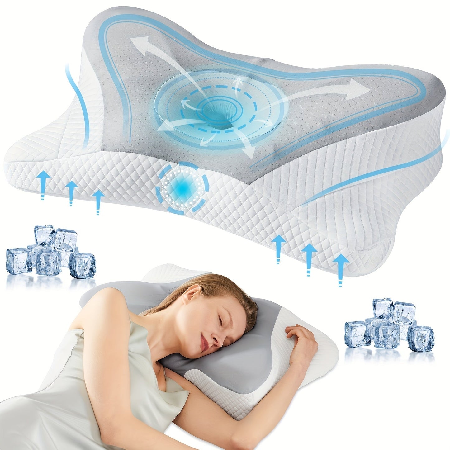 Cervical Neck Pillow Memory Foam Ergonomic Contour Pillow for Neck Pain Relief, Cooling Pillowcase Included, Orthopedic Bed Pillow for Side Back Stomach Sleepers, Shoulder & Spine Support Sleep Pillow