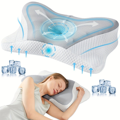Cervical Neck Pillow Memory Foam Ergonomic Contour Pillow for Neck Pain Relief, Cooling Pillowcase Included, Orthopedic Bed Pillow for Side Back Stomach Sleepers, Shoulder & Spine Support Sleep Pillow
