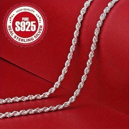 925 Silver Twisted Rope Chain Necklace for Women – Hip-Hop Chunky Textured Design, 16 to 30 Inches, Elegant Daily Wear Jewelry for Music Festivals Vacation Outfits Valentine's Day Christmas Gift