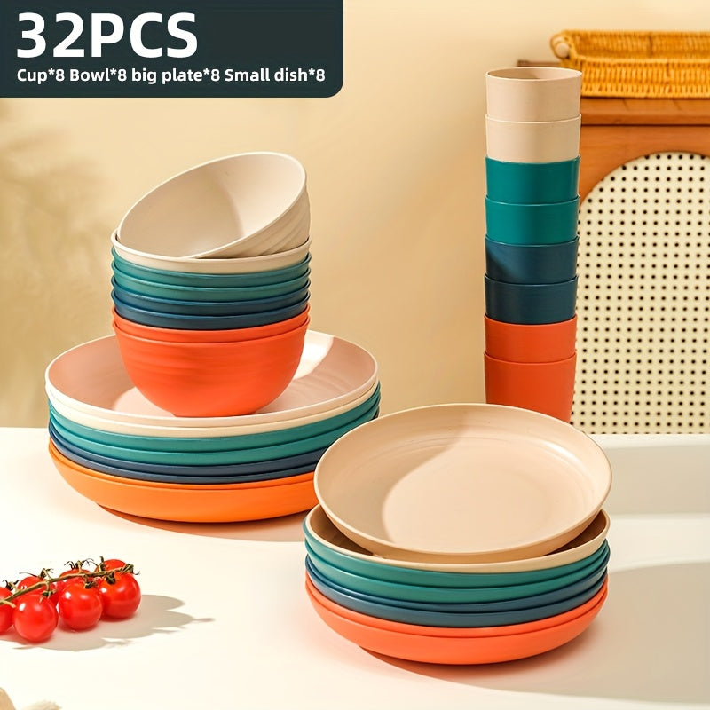 Black Wheat Straw Tableware Set – 16/32 Piece Unbreakable Eco-Friendly Plates Dessert Plates Bowls & Cups for 4-8 People, Outdoor Camping Party Wedding Halloween Kitchen Accessories