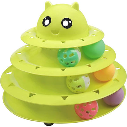 3-Tier Turntable Cat Toy with 6 Colorful Balls – Interactive Mental & Physical Stimulation Toy for Kittens & Cats, Anti-Slip Base, No Battery Needed, Red Green Pink Blue