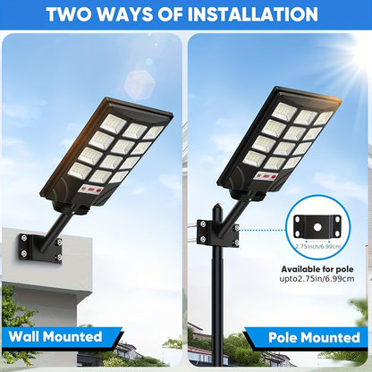 Solar Street Lights 400 LED 6500K Waterproof | Motion Sensor, Remote Control, Dusk to Dawn Outdoor Solar Flood Light for Parking Lot, Yard, Driveway, Commercial Area – 2 Pack & 4 Pack