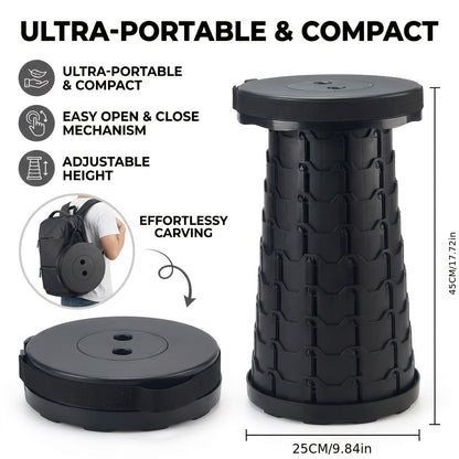 2-Pack Collapsible Folding Stool – 400 lbs Capacity Portable Telescopic Camping Stool, Compact Storage for Travel, Camping, Hiking, Fishing & Backyard BBQ – Lightweight Plastic Seat, Men's Gift