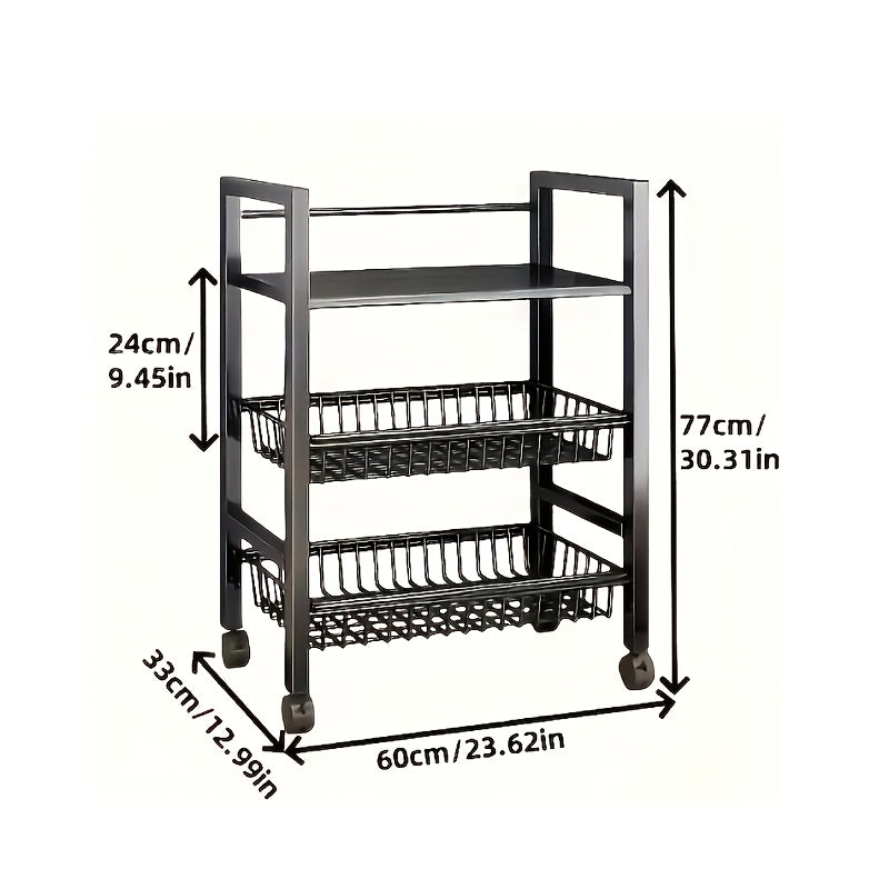 4-Tier Rolling Storage Rack with Wire Baskets & Wheels – Adjustable Metal Shelf for Kitchen Pantry Garage Bathroom Closet, Movable Standing Organizer, Housewarming Gift