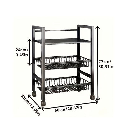 4-Tier Rolling Storage Rack with Wire Baskets & Wheels – Adjustable Metal Shelf for Kitchen Pantry Garage Bathroom Closet, Movable Standing Organizer, Housewarming Gift