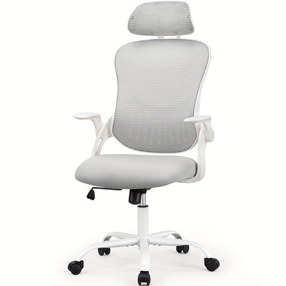 Ergonomic High Back Mesh Office Chair with Adjustable Headrest, Lumbar Support & Flip-Up Armrests – Stainless Steel Frame, Padded Seat, 5-Wheel Rolling Base – Home Office, Lab & Desk Chair (Black/Gray)