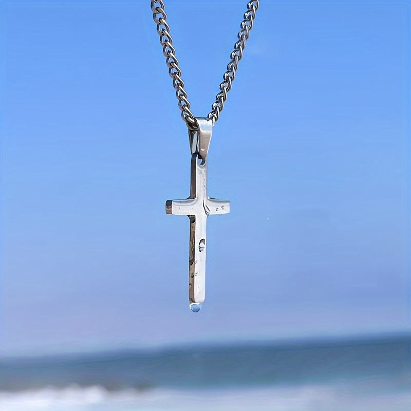 Men's Cross Pendant Necklace 18K Gold Plated Cuban Chain 304 Stainless Steel Minimalist Casual Jewelry Gift for Him Steel Gold