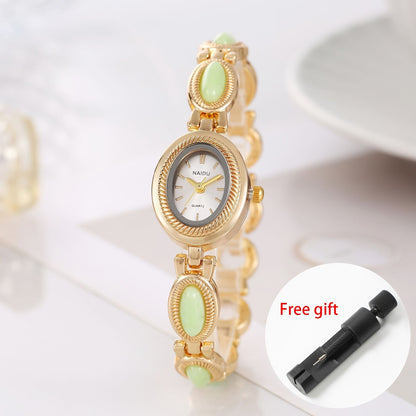 Retro Light Luxury Bracelet Watch for Women – French Temperament Vintage Quartz Bangle Wristwatch with Watch Band Adjust Tool, Elegant Ladies Watch Gift in Turquoise Yellow Pink White Green