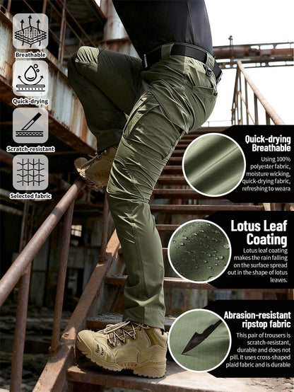 IX9 Men's Tactical Cargo Pants Slim Fit – Quick-Dry Breathable Tear-Resistant Multi-Pocket 3D Cut Outdoor Work Pants for Hiking Camping Climbing Fishing S-XXXL