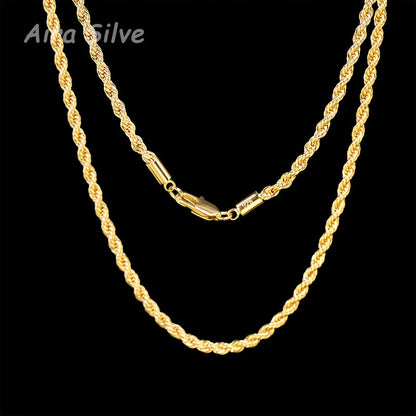 925 Sterling Silver 18K Gold Plated Rope Chain Necklace 2.8mm Braided Cut Chain for Men and Women Unisex Minimalist Necklace Sizes 18 to 34 Inch with Gift Box Anniversary Birthday Holiday Gift
