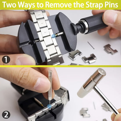 15 Piece Professional Watch Band Removal Tool Kit – Stainless Steel Watch Band Pin Remover with Plastic Base, No Assembly Required, Suitable for Watch Band Adjustment and Repair at Home